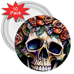 Skull Dead 3  Buttons (10 Pack)  by GardenOfOphir