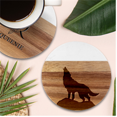 Wolf Wild Animal Night Moon Marble Wood Coaster (round) by Semog4