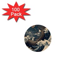 Sea Dragon Kanagawa Sea Monster 1  Mini Buttons (100 Pack)  by Jancukart