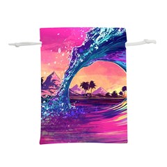 Retro Wave Ocean Lightweight Drawstring Pouch (s) by Semog4