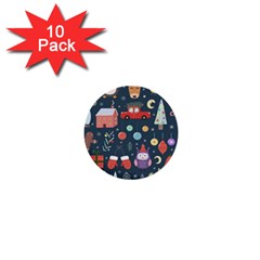 Vector Set Cute Christmas Elements Santa-penguin Deer Bear Fox Owl Trees Snowman Bird Angel More 1  Mini Buttons (10 Pack)  by Semog4