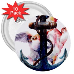 Anchor Watercolor Painting Tattoo Art Anchors And Birds 3  Buttons (10 Pack)  by Salman4z