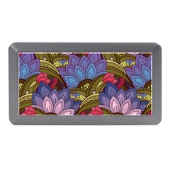 Purple Red And Green Flowers Digital Wallpaper Patterns Ornament Memory Card Reader (mini) by Salman4z
