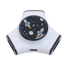 Space Background Illustration With Stars And Rocket Seamless Vector Pattern 3-port Usb Hub by Salman4z