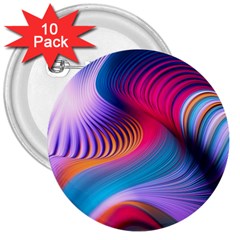 Colorful 3d Waves Creative Wave Waves Wavy Background Texture 3  Buttons (10 Pack)  by Salman4z