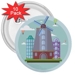 Amsterdam Landmark Landscape 3  Buttons (10 Pack)  by Sudheng