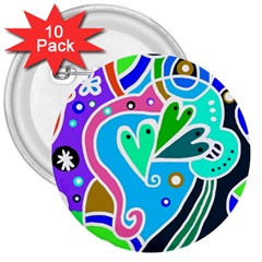 Crazy Pop Art - Doodle Hearts   3  Buttons (10 Pack)  by ConteMonfrey