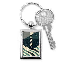 Lighthouse Abstract Ocean Sea Waves Water Blue Key Chain (rectangle) by Wegoenart