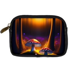 Ai Generated Mushrooms Wallpaper Digital Camera Leather Case by Uceng