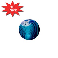 Blue Forrest Jungle,tree Trees Nature Landscape 1  Mini Buttons (10 Pack)  by Uceng