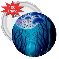 Blue Forrest Jungle,tree Trees Nature Landscape 3  Buttons (100 Pack)  by Uceng
