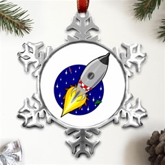 Rocket Ship Launch Vehicle Moon Metal Small Snowflake Ornament by Salman4z