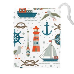 Nautical Elements Pattern Background Drawstring Pouch (4xl) by Salman4z