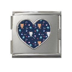 Cute-astronaut-cat-with-star-galaxy-elements-seamless-pattern Mega Link Heart Italian Charm (18mm) by Salman4z