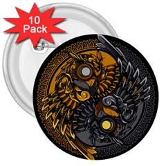 Yin-yang-owl-doodle-ornament-illustration 3  Buttons (10 Pack)  by Salman4z