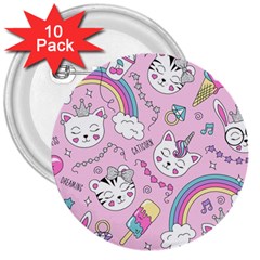 Beautiful-cute-animals-pattern-pink 3  Buttons (10 Pack)  by Salman4z
