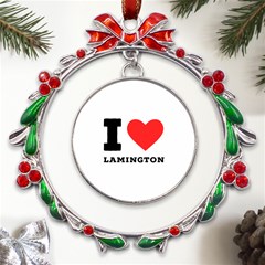 I Love Lamington Metal X mas Wreath Ribbon Ornament by ilovewhateva
