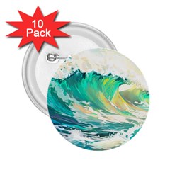 Waves Ocean Sea Tsunami Nautical Painting 2 25  Buttons (10 Pack)  by Ravend