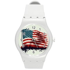 Patriotic Usa United States Flag Old Glory Round Plastic Sport Watch (m) by Ravend
