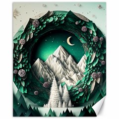 Christmas Wreath Winter Mountains Snow Stars Moon Canvas 11  X 14  by Ravend
