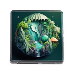 Waterfall Jungle Nature Paper Craft Trees Tropical Memory Card Reader (square 5 Slot) by Ravend
