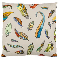 Vector-boho-doodle-feathers-seamless-pattern-illustration Large Premium Plush Fleece Cushion Case (two Sides) by Salman4z