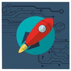 Rocket-with-science-related-icons-image Wooden Puzzle Square by Salman4z