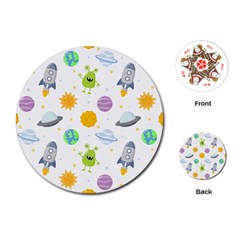 Seamless-pattern-cartoon-space-planets-isolated-white-background Playing Cards Single Design (round) by Salman4z