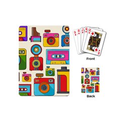 Retro-cameras-audio-cassettes-hand-drawn-pop-art-style-seamless-pattern Playing Cards Single Design (mini) by Salman4z