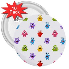 Seamless-pattern-cute-funny-monster-cartoon-isolated-white-background 3  Buttons (10 Pack)  by Salman4z