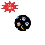 Cute-owl-doodles-with-moon-star-seamless-pattern 1  Mini Buttons (10 pack)  Front