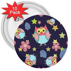 Owl-stars-pattern-background 3  Buttons (10 Pack)  by Salman4z