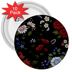 Floral-folk-fashion-ornamental-embroidery-pattern 3  Buttons (10 Pack)  by Salman4z