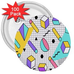 Tridimensional-pastel-shapes-background-memphis-style 3  Buttons (100 Pack)  by Salman4z