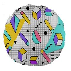 Tridimensional-pastel-shapes-background-memphis-style Large 18  Premium Round Cushions by Salman4z