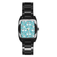 Elegant Swan Pattern Design Stainless Steel Barrel Watch by pakminggu