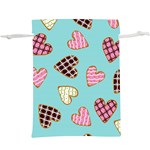 Seamless Pattern With Heart Shaped Cookies With Sugar Icing Lightweight Drawstring Pouch (XL) Front