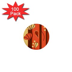 Amber Yellow Stripes Leaves Floral 1  Mini Buttons (100 Pack)  by danenraven