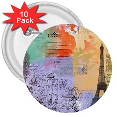 Scrapbook Paris Vintage France 3  Buttons (10 Pack)  by Mog4mog4