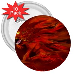 Fire Lion Flames Light Mystical Dangerous Wild 3  Buttons (10 Pack)  by Mog4mog4