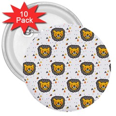 Lion Heads Pattern Design Doodle 3  Buttons (10 Pack)  by Mog4mog4