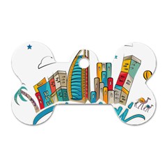 Burj Khalifa Skyline Clip Art Drawing Comic World Dog Tag Bone (two Sides) by Mog4mog4