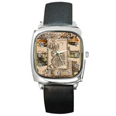 Antique Map Railway Lines Railway Train Char Square Metal Watch by Mog4mog4