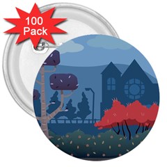 Town Vector Illustration Illustrator City Urban 3  Buttons (100 Pack)  by Mog4mog4