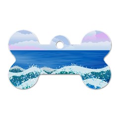 Illustration Landscape Sea Ocean Waves Beach Blue Dog Tag Bone (two Sides) by Mog4mog4