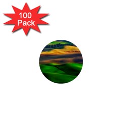 Grassland Nature Palouse Green Field Hill Sky Butte 1  Mini Buttons (100 Pack)  by Bakwanart