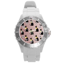 Cat Egyptian Ancient Statue Egypt Culture Animals Round Plastic Sport Watch (l) by 99art