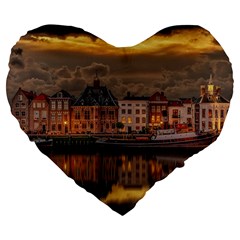 Old Port Of Maasslui Netherlands Large 19  Premium Flano Heart Shape Cushions by 99art