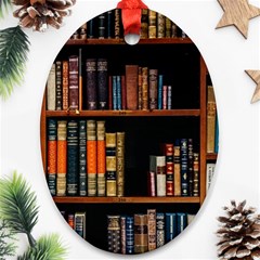 Assorted Title Of Books Piled In The Shelves Assorted Book Lot Inside The Wooden Shelf Oval Ornament (two Sides) by 99art