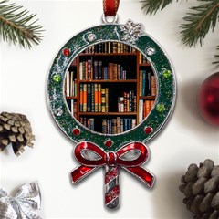 Assorted Title Of Books Piled In The Shelves Assorted Book Lot Inside The Wooden Shelf Metal X mas Lollipop With Crystal Ornament by 99art